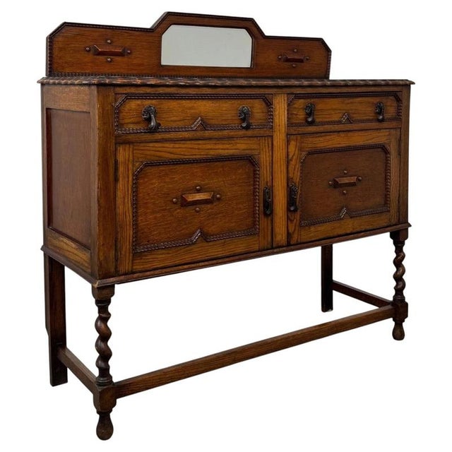 Antique English Edwardian Golden Oak Sideboard For Sale - Image 6 of 13