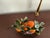Lovely, vintage Chinese, jade and glass mandarin, orange bonsai tree sculpture. The bright orange fruit is made from...