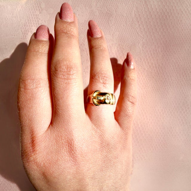 Late 19th Century Victorian 18k Old Mine Cut Diamond Buckle Ring, Size 6.75, Chester 1897 For Sale - Image 10 of 11