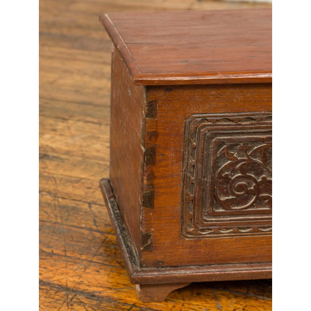 Mid 20th Century Indonesian Vintage Wooden Blanket Chest with Carved Foliage and Floral Motifs For Sale - Image 11 of 13