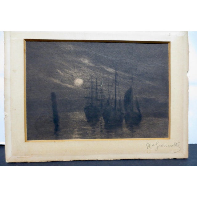 Realism Pencil Drawing of Ships by Night Signed Nafienntle For Sale - Image 3 of 5