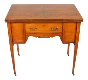 Circa 1910 Edwardian Satinwood Hand-Painted Game Table