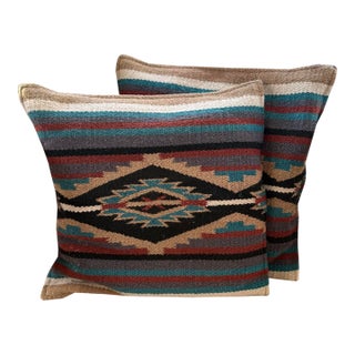 Vintage Turkish Kilim Pillows, a Pair For Sale