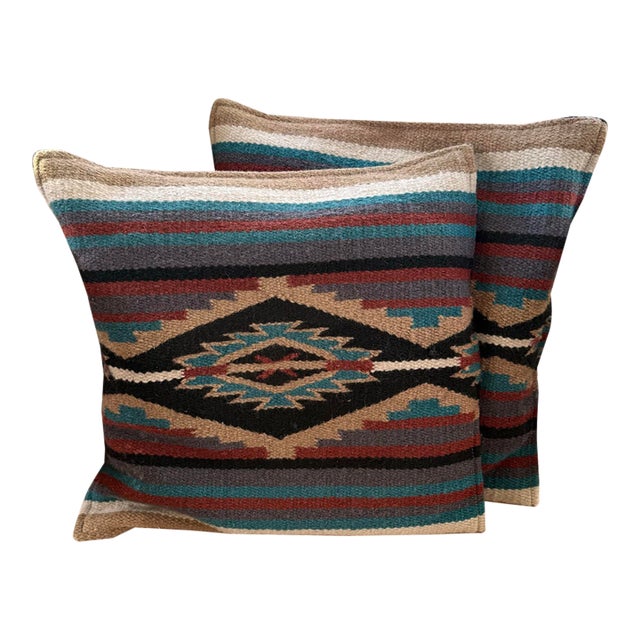 Vintage Turkish Kilim Pillows, a Pair For Sale