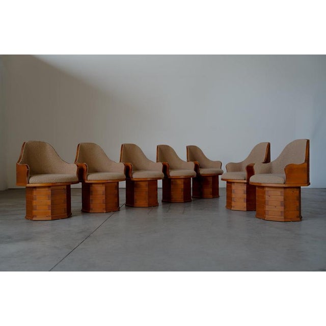 Pine Dining Chairs in Boucle Upholstery, Germany, 1970s, Set of 7 For Sale - Image 4 of 18