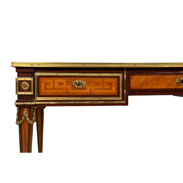 French Louis XVI Style Antique Bureau Plat Writing Desk Circa 1880 For Sale - Image 6 of 18