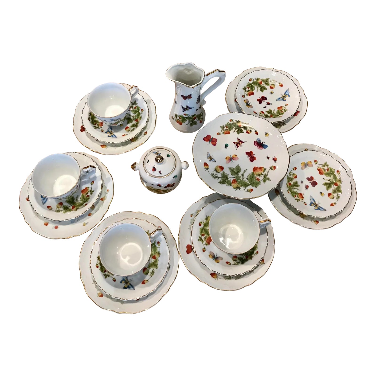 1960s Royal Crown Spring Time Tea Set for Six Hand Painted