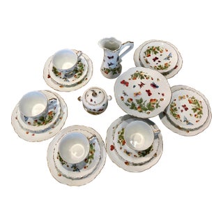 1960s Royal Crown Spring Time Tea Set for Six Hand Painted Strawberries Butterflies Lady Bugs, Japan- 20 Pieces For Sale