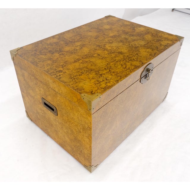 Baker Furniture Company Faux Tortoise Finish Hand Painted Decorated Campaign Style Trunk Box MINT For Sale - Image 4 of 16