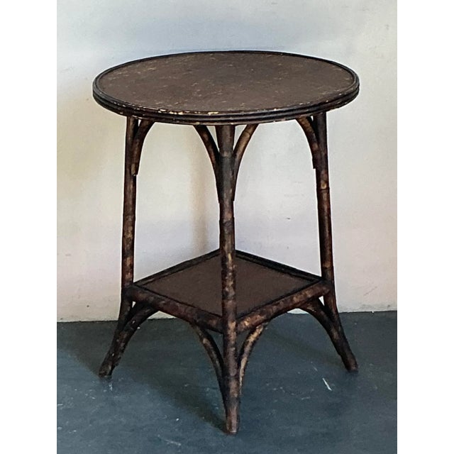 Hollywood Regency Vintage Boho Burnt Bamboo Side Table For Sale - Image 3 of 12