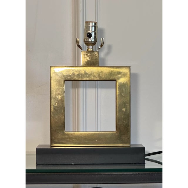 Mid 20th Century Mid Century Modern Hollywood Regency Square Brass Table Lamps, a Pair For Sale - Image 5 of 12