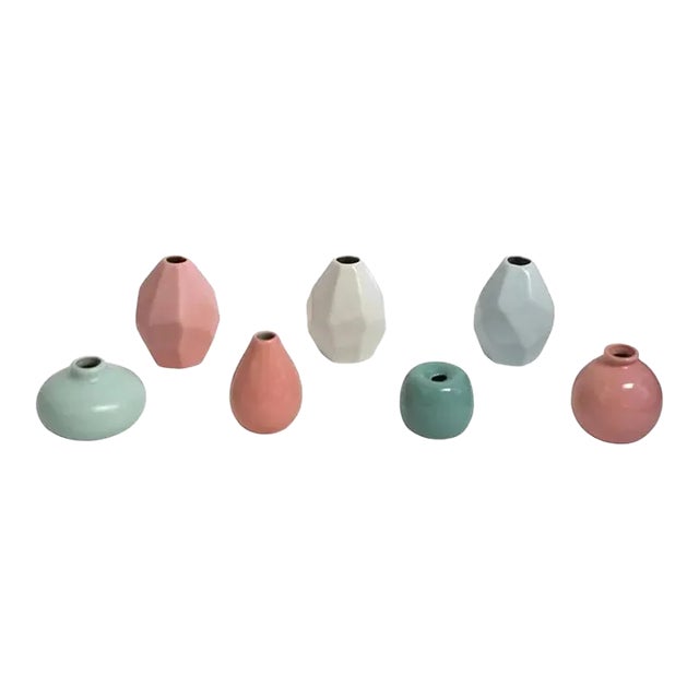 Mini Vases Japanese Wabi Sabi Mini Art Vase Pastels Set of 7 For Sale