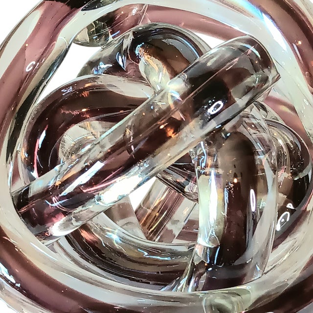 Early 21st Century Abstract Art Glass Knot Twisted Infinity Decor Paperweight Clear & Purple Colors 4" X 3.5" For Sale - Image 5 of 11