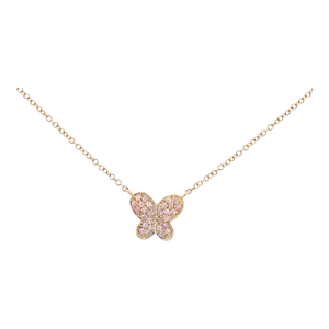 Natural Pink Diamond Butterfly Charm Floating Pendant Necklace in 18K Rose Gold