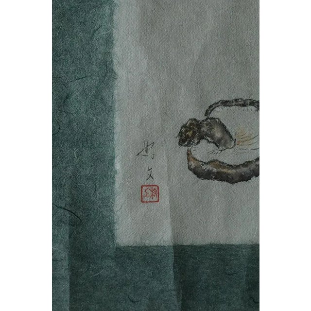Japanese Style Mixed Media Artwork on Textile by Svampar, Denmark, 1950s For Sale - Image 4 of 8
