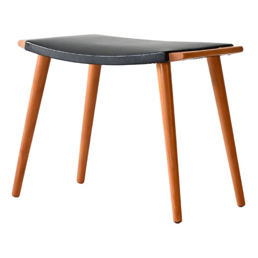 Vintage Stool in Wood and Leather, 1960s For Sale