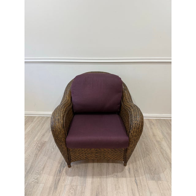 Mid-Century Modern French Vintage Wicker Armchair With Ottoman by Chez Pluie For Sale - Image 3 of 12