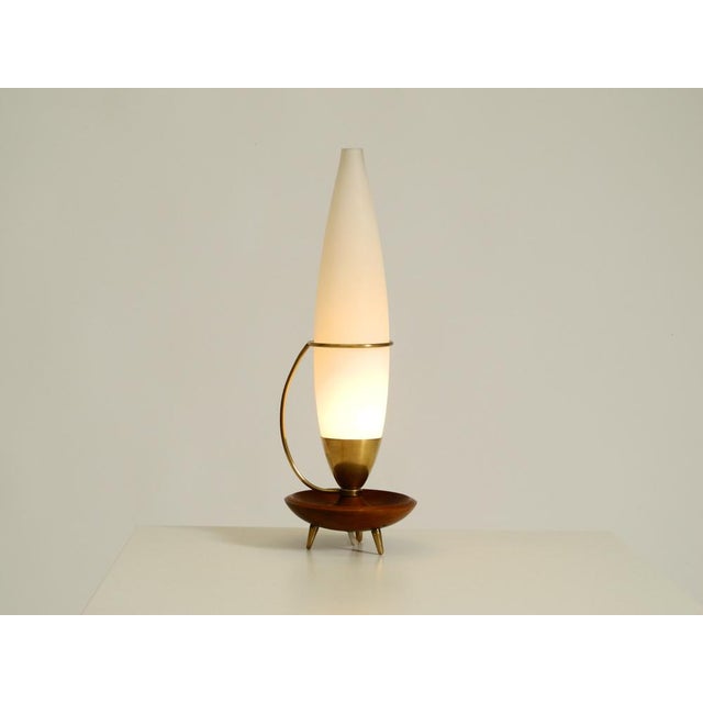 Gold Large Mid-Century Modern Table Lamp in Brass and Teak with Frosted Glass Shade, 1950s For Sale - Image 8 of 18