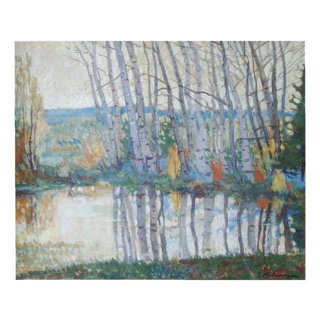 Georg Matveev, Landscape with Birches, 1960s, Oil on Canvas For Sale