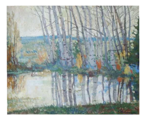 Georg Matveev, Landscape with Birches, 1960s, Oil on Canvas