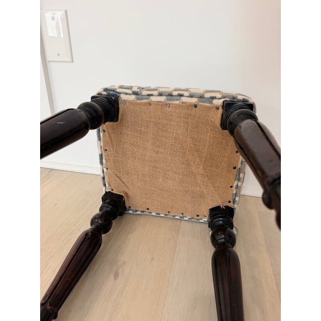 Mid 20th Century Mid 20th Century English Vintage Turned Leg Upholstered Stool For Sale - Image 5 of 7