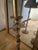 Elegant candlestick lamps with whimsical foliage and finial - taupe painted lampshades neutral, taupe metal with antique...