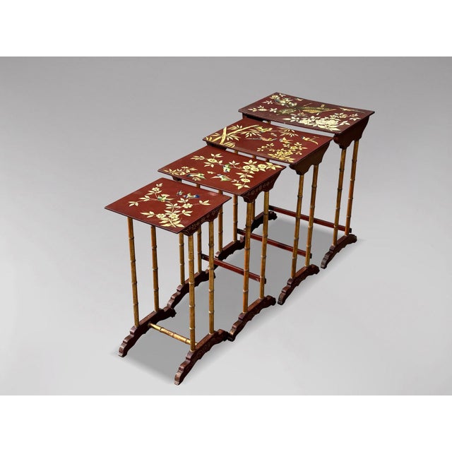 French Floral Painted Nesting Tables, 1880s, Set of 4 For Sale - Image 3 of 13