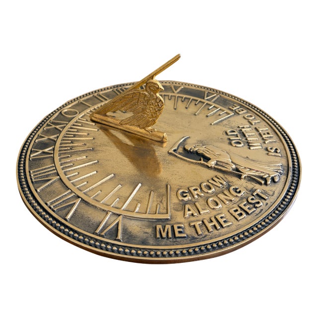 Vintage English Country Brass Garden Sundial "Grow Old Along With Me" For Sale