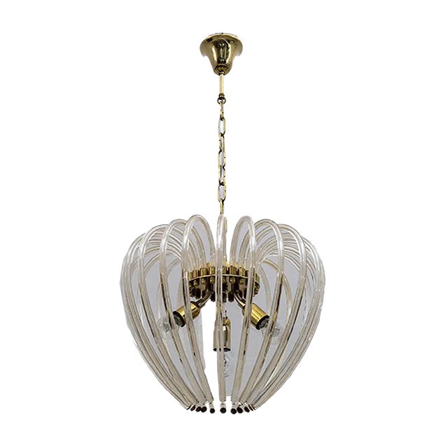 Venini Chandelier in Murano Glass and Brass by Paolo Venini for Venini, Italy, 1950s For Sale