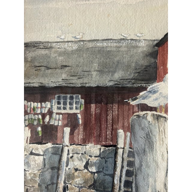 Paint Vintage Original Watercolor of Seagull on Dock Coastal Landscape For Sale - Image 7 of 9