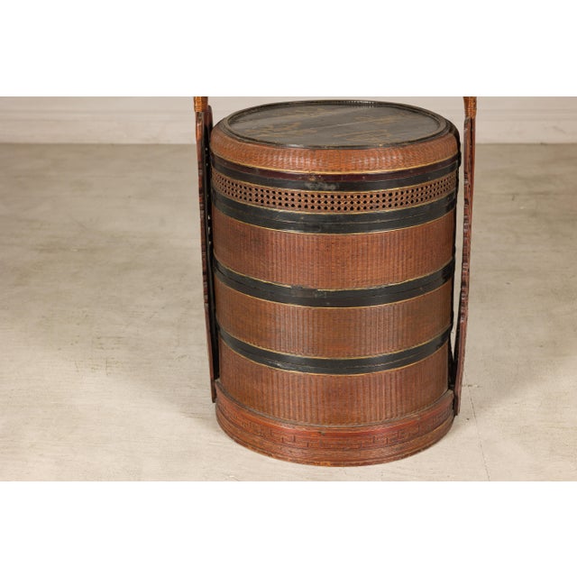 Vintage Chinese Rattan Wedding Basket with Carved Handle and Nested Containers For Sale - Image 12 of 18