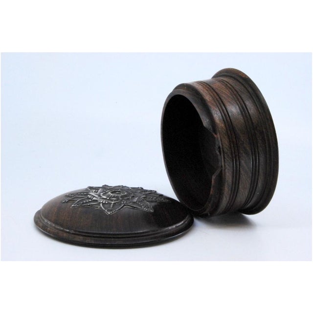Metal Wooden Jewelry Box with Silver Application on the Flower-Shaped Lid For Sale - Image 7 of 11