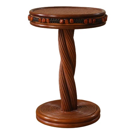 Romy Side Table in Stained Rattan, Resin and Leather by Popus Editions For Sale