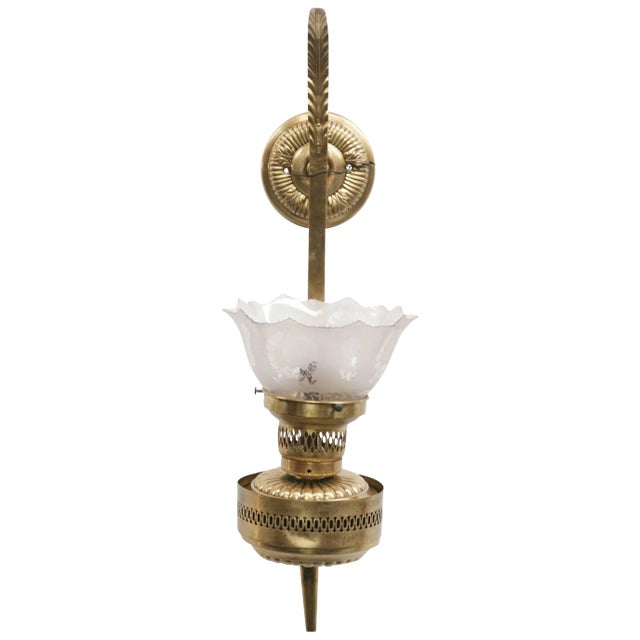 Victorian Brass Electric Converted Oil Lamp Wall Sconce, 5 Available For Sale