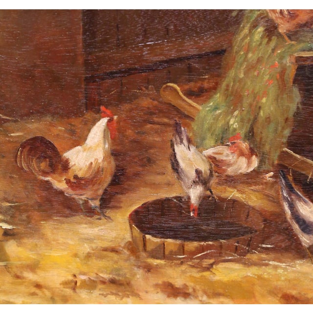 19th C. French Oil on Canvas Chicken Painting in Gilt Frame Signed H. Forestier For Sale - Image 9 of 12