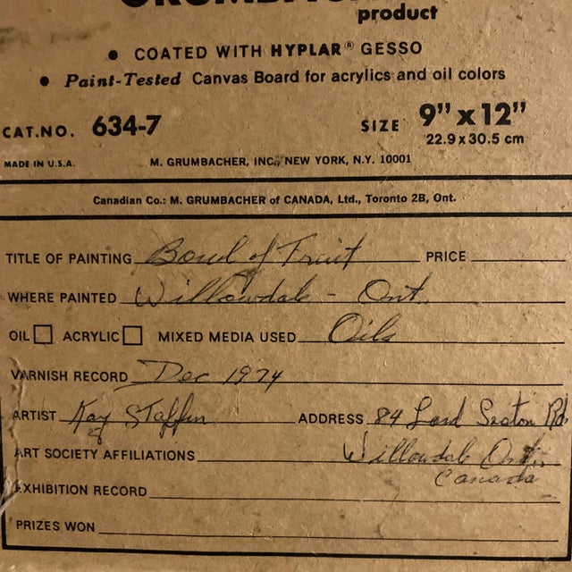 1970s 1970’s Original Vintage Still Life Painting Canadian Signed Oak Frame For Sale - Image 5 of 5