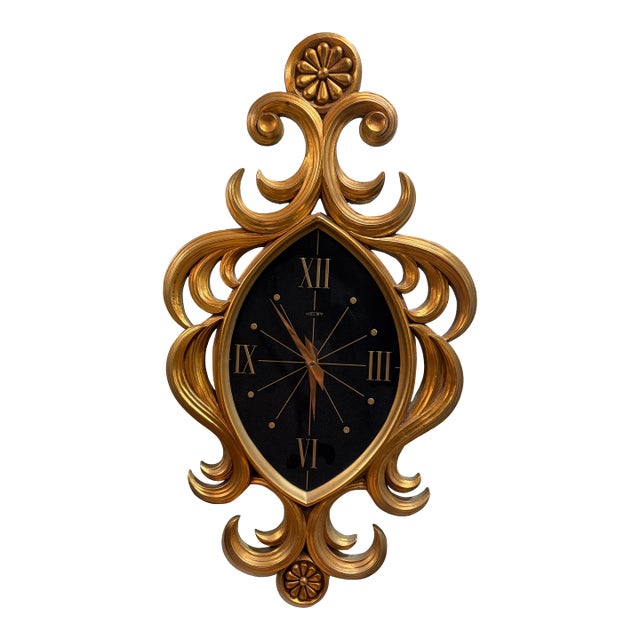 Vintage Welby Giltwood Wall Clock, Mid-Century Hollywood Regency For Sale