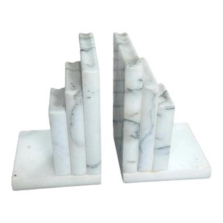 Vintage Italian Alabaster Bookends Ivory With Gray Veining- Set of 2 For Sale