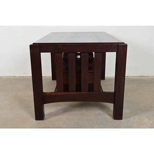 Limbert Style Antique Mission Oak Arts & Crafts Desk or Library Table, Circa 1910 For Sale - Image 12 of 14