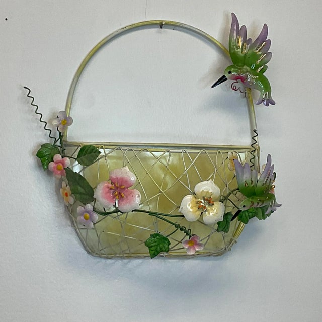 Mid 20th Century Italian Tole Wall Pocket-Basket With Hummingbirds. For Sale - Image 10 of 12