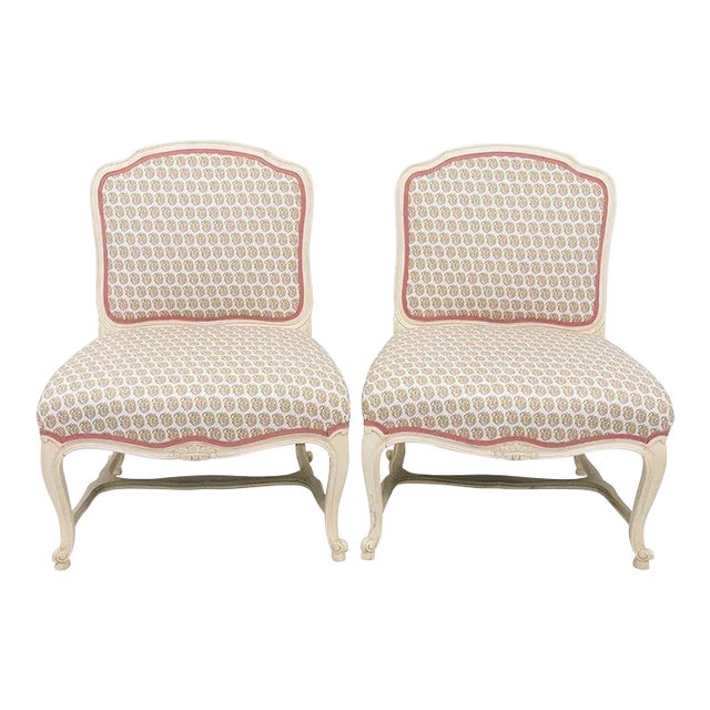 19th Century Louis XV Style Painted Slipper Chairs- a Pair For Sale