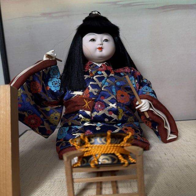 Japanese Ichimatsu Dolls in Glass Display Case, 1970s, Set of 3 For Sale - Image 9 of 15