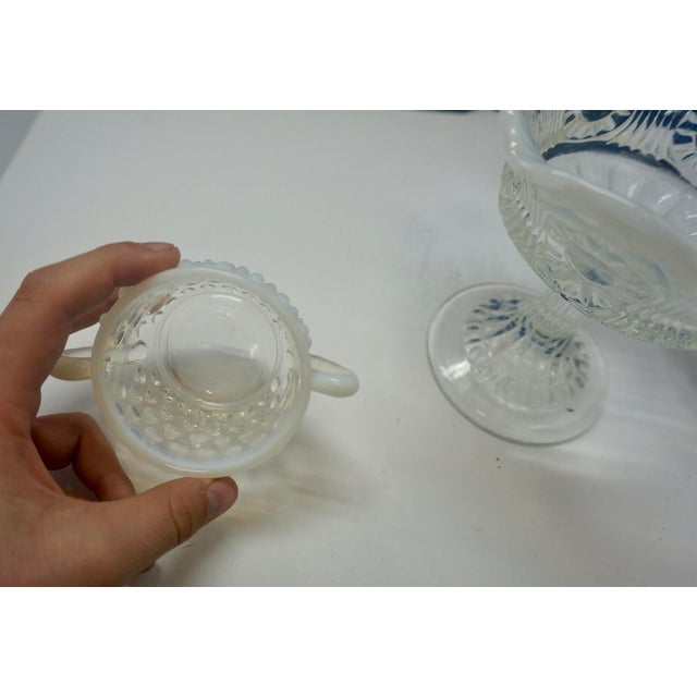 Fenton Art Glass Company Vintage Fenton Opalescent Hobnail & Ruffled Pedestal Glass Vignette - Set of 3 For Sale - Image 4 of 6