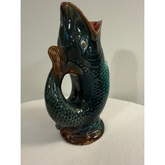 Early 20th Century Early 20th Century Majolica Gurgling Fish Antique Pitcher For Sale - Image 5 of 10