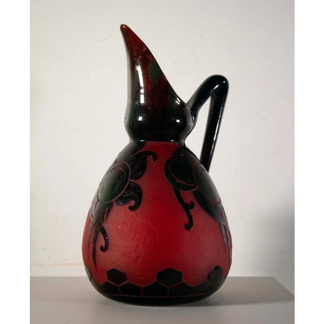 1920s Le Verre Francais Prune Art Nouveau Acid Etched Cameo Glass Floral Design Vessel For Sale In Detroit - Image 6 of 12