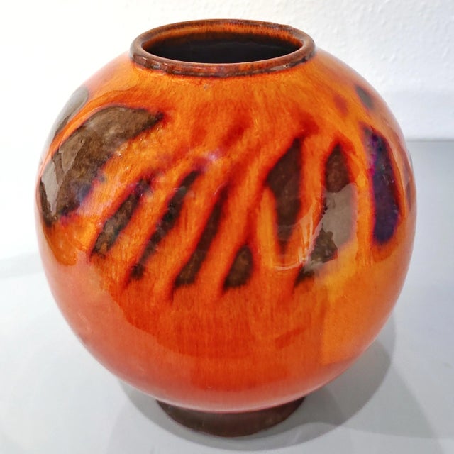 Orange Elly & Wilhelm Kuch Studio Pottery Orb Vase For Sale - Image 12 of 12