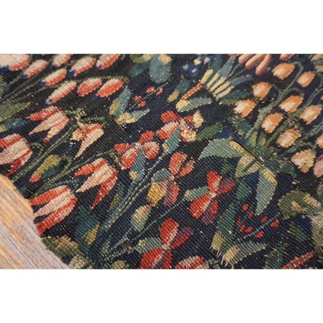 Traditional Antique Tapestry Square MilleFleurs Tapestry Fragment Wool Black Textile Art For Sale - Image 3 of 8