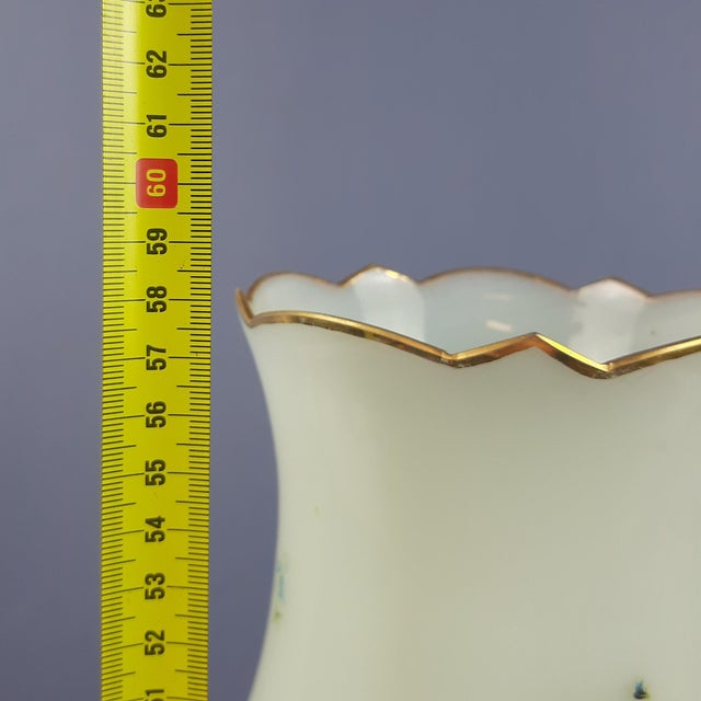 White and Green Murano Glass Table Lamp with Brass Flowers, 1950s For Sale - Image 15 of 16