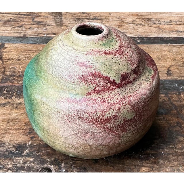 Green Vintage Abstract Glazed Ceramic Vessel For Sale - Image 8 of 12