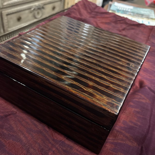 Elegant Hand Painted (Lines) Lacquer Box 9x9x3.5" For Sale - Image 10 of 12